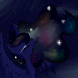 Size: 5800x5800 | Tagged: safe, artist:julezrulez77, derpibooru import, princess luna, alicorn, pony, absurd resolution, bust, ethereal mane, eyes closed, galaxy mane, looking up, solo