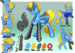 Size: 8268x5906 | Tagged: safe, artist:mekblue, derpibooru import, oc, oc:mechanical star, pegasus, amputee, angry, color palette, different angles, different poses, facial expressions, folded wings, pegasus oc, prosthetic leg, prosthetic limb, prosthetics, reference, reference sheet, solo, spread wings, sunglasses, tongue, tongue out, wings