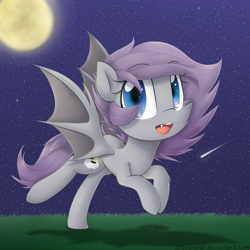 Size: 2300x2300 | Tagged: safe, artist:meotashie, derpibooru import, oc, oc only, bat pony, pony, bat pony oc, female, moon, night, shooting star, solo