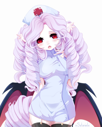 Size: 4000x5000 | Tagged: safe, artist:xsatanielx, derpibooru import, oc, oc only, oc:luna valentine, anthro, bat pony, pony, bat wings, clothes, female, nurse, wings