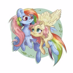 Size: 4000x4000 | Tagged: safe, artist:colorbrush, derpibooru import, fluttershy, rainbow dash, pegasus, pony, abstract background, duo