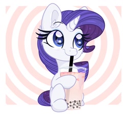 Size: 1024x913 | Tagged: safe, artist:lbrcloud, derpibooru import, rarity, pony, unicorn, abstract background, bubble tea, solo