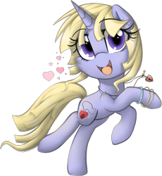 Size: 1892x2056 | Tagged: safe, artist:meotashie, derpibooru import, oc, oc only, oc:amulet, pony, unicorn, bracelet, female, heart, horn, jewelry, open mouth, simple background, solo, transparent background, unicorn oc