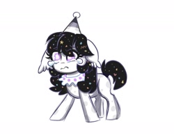 Size: 2020x1564 | Tagged: safe, artist:confetticakez, derpibooru import, oc, oc only, oc:confetti cupcake, oc:pity party, bat pony, pony, crying, ears, floppy ears, hat, party hat, sad, solo, teary eyes, wavy mouth