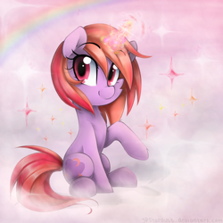 Size: 2300x2300 | Tagged: safe, artist:meotashie, derpibooru import, oc, oc only, oc:dawnfire, pony, unicorn, female, glowing, glowing horn, horn, rainbow, solo, unicorn oc