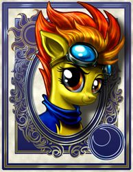 Size: 700x900 | Tagged: safe, artist:harwick, derpibooru import, spitfire, pegasus, pony, 2013, bust, clothes, female, goggles, harwick's sun/moon portraits, mare, old art, portrait, solo, uniform, wonderbolts uniform