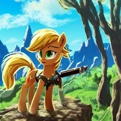 Size: 512x512 | Tagged: safe, derpibooru import, machine learning generated, applejack, earth pony, pony, solo, the legend of zelda, the legend of zelda: breath of the wild