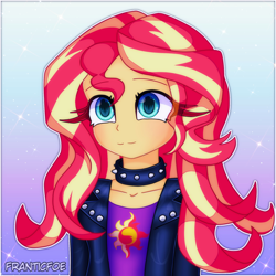 Size: 2000x2000 | Tagged: safe, artist:franticfoe, derpibooru import, sunset shimmer, human, equestria girls, bust, female, high res, outline, smiling, solo, white outline