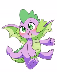 Size: 1619x2048 | Tagged: safe, artist:leo19969525, derpibooru import, spike, dragon, g4, blushing, cute, flying, green eyes, male, open mouth, open smile, simple background, smiling, solo, spikabetes, spread wings, white background, winged spike, wings