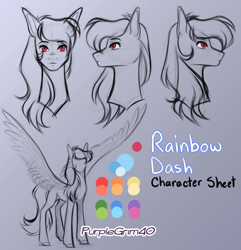 Size: 846x877 | Tagged: safe, artist:purplegrim40, derpibooru import, rainbow dash, pegasus, pony, bust, female, mare, reference sheet