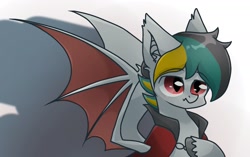 Size: 1751x1099 | Tagged: safe, artist:namaenonaipony, derpibooru import, oc, oc only, bat pony, pony, bat wings, bust, clothes, simple background, solo, spread wings, white background, wings