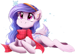 Size: 2564x1868 | Tagged: safe, artist:meotashie, derpibooru import, oc, oc only, pony, chest fluff, clothes, female, scarf, simple background, smiling, solo, transparent background