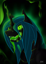 Size: 1280x1792 | Tagged: safe, artist:diskrt, derpibooru import, queen chrysalis, changeling, changeling queen, drool, female, sharp teeth, solo, teeth, tongue, tongue out