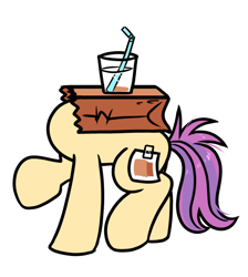 Size: 774x863 | Tagged: safe, artist:paperbagpony, derpibooru import, oc, oc:paper bag, fake cutie mark, glass, simple background, straw, white background