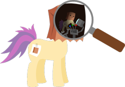 Size: 816x570 | Tagged: safe, artist:phantomthorns, derpibooru import, oc, oc:paper bag, fake cutie mark, lineless, magnifying glass, simple background, transparent background