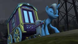 Size: 3840x2160 | Tagged: safe, artist:botxs, derpibooru import, trixie, pony, unicorn, 3d, eyes closed, female, gritted teeth, high res, mare, pulling, solo, source filmmaker, teeth, trixie's wagon, wagon