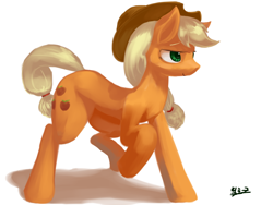 Size: 1600x1200 | Tagged: safe, artist:chickhawk96, derpibooru import, applejack, earth pony, pony, female, mare, raised hoof, raised leg, simple background, solo, white background