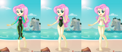 Size: 7032x3035 | Tagged: safe, artist:dieart77, derpibooru import, edit, fluttershy, equestria girls, adorasexy, barefoot, beach, beach shorts swimsuit, belly button, bikini, breasts, cleavage, clothes, cute, dieart77 is trying to murder us, feet, female, fluttershy's beach shorts swimsuit, fluttershy's bikini, fluttershy's one-piece swimsuit, fluttershy's wetsuit, high res, one-piece swimsuit, sexy, shyabetes, solo, sweet dreams fuel, swimsuit, wetsuit