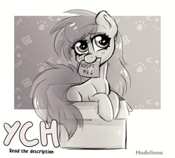 Size: 2549x2300 | Tagged: safe, artist:madelinne, derpibooru import, oc, pony, black and white, commission, grayscale, monochrome, sketch, solo, your character here