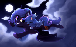 Size: 1094x684 | Tagged: safe, artist:scarlet-spectrum, derpibooru import, oc, oc only, oc:meteor dust, bat pony, pony, bat pony oc, duo, flying, ponies riding ponies, riding