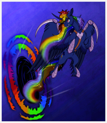 Size: 1181x1359 | Tagged: safe, artist:inuhoshi-to-darkpen, derpibooru import, rainbow dash, alicorn, pegasus, pony, alicornified, nightmare rainbow dash, nightmarified, race swap, rainbowcorn, sonic rainboom