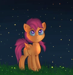 Size: 1272x1310 | Tagged: safe, artist:autumnvoyagee, derpibooru import, scootaloo, firefly (insect), insect, solo