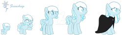 Size: 1280x374 | Tagged: safe, artist:hate-love12, derpibooru import, oc, oc:snowdrop, pony, age progression, cloak, clothes, deviantart watermark, female, filly, foal, mare, obtrusive watermark, simple background, solo, story included, transparent background, watermark