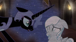 Size: 1280x719 | Tagged: safe, derpibooru import, nightmare moon, oc, oc:snowdrop, pony, base, deviantart watermark, ears, film grain, floppy ears, obtrusive watermark, older, watermark