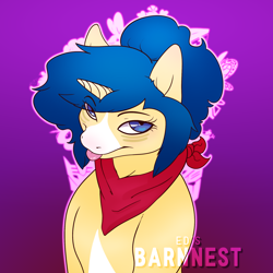 Size: 2160x2160 | Tagged: safe, artist:barnnest, oc, oc only, oc:flash reboot, pony, unicorn, female, gradient background, loki, mare, solo, tongue, tongue out, watermark
