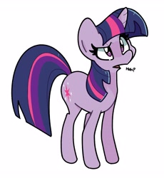 Size: 3170x3453 | Tagged: safe, artist:kindakismet, derpibooru import, twilight sparkle, unicorn twilight, pony, unicorn, confused, female, high res, horn, huh, mare, open mouth, simple background, solo, white background