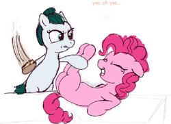 Size: 534x387 | Tagged: source needed, safe, artist:rusticanon, derpibooru import, cloudy quartz, pinkie pie, earth pony, pony, angry, ballonbutt, brush, butt, crying, duo, eyes closed, female, hairbrush, low quality, lying down, mare, mother and child, mother and daughter, on back, parent and child, plot, punishment, screaming, simple background, spanking, tears of pain, text, traditional art, white background