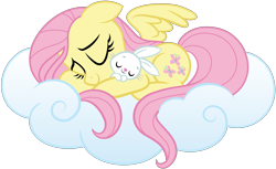 Size: 2749x1686 | Tagged: safe, artist:jaye, derpibooru import, angel bunny, fluttershy, pegasus, pony, .svg available, angelbetes, cloud, cute, female, official, on a cloud, shyabetes, simple background, sleeping, solo, stock vector, transparent background, vector