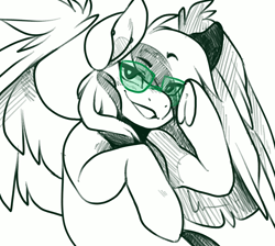 Size: 3000x2685 | Tagged: safe, artist:koboldcourier, derpibooru import, oc, oc:ender, pegasus, pony, bust, cute, eyebrows, glasses, looking at you, male, monochrome, pegasus oc, pen drawing, portrait, raised eyebrow, sketch, smiling, smiling at you, solo, spread wings, stallion, sunglasses, traditional art, wings