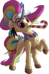 Size: 975x1477 | Tagged: safe, artist:calena, derpibooru import, oc, oc only, oc:trinity deblanc (new), pony, unicorn, 2023 community collab, candy, candy cane, crystal, crystal horn, cute, derpibooru community collaboration, food, horn, jewelry, looking at you, multicolored hair, raised hoof, raised leg, simple background, solo, transparent background, unicorn oc