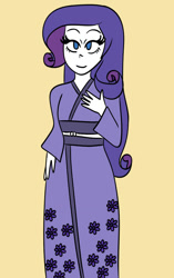 Size: 708x1128 | Tagged: safe, artist:gusluver, derpibooru import, rarity, human, equestria girls, clothes, female, hand on breasts, hand on chest, kimono (clothing), simple background, solo