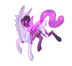 Size: 7060x6460 | Tagged: safe, artist:kisullkaart, derpibooru import, oc, oc only, pegasus, pony, robot, robot pony, bubble, cyberpunk, pink, shy, simple background, slim, solo, thin, white background