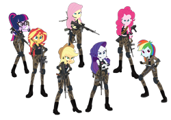 Size: 4096x2886 | Tagged: safe, artist:edy_january, artist:gmaplay, derpibooru import, applejack, fluttershy, pinkie pie, rainbow dash, rarity, sci-twi, sunset shimmer, twilight sparkle, human, equestria girls, equestria girls series, ammunition belt, angry, ar15, armor, assault rifle, body armor, boots, camouflage, clothes, communications radio, firearms, geode of empathy, geode of fauna, geode of shielding, geode of sugar bombs, geode of super speed, geode of super strength, geode of telekinesis, glock 17, gloves, grenade launcher, gun, handgun, humane five, humane seven, humane six, jacket, light machine gun, m16, m16a4, m249, m4a1, m700, machine gun, magical geodes, marine, marines, military, military uniform, milkor m32a1, modern warfare, pistol, reminhton m700, revolver, rifle, shoes, simple background, sniper, sniper rifle, sr15, tactical squad, transparent background, trigger discipline, triggered, uniform, united states, usmc, vector, weapon