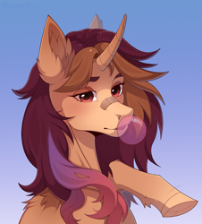 Size: 3350x3699 | Tagged: safe, artist:shchavel, derpibooru import, oc, oc only, unicorn, bubblegum, bust, food, gum, portrait, sternocleidomastoid