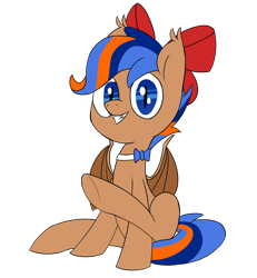 Size: 1250x1350 | Tagged: safe, artist:fakkajohan, derpibooru import, oc, oc only, oc:fakka, bat pony, pony, 2023 community collab, bat pony oc, bow, bowtie, derpibooru community collaboration, hair bow, looking at you, male, simple background, sitting, solo, transparent background