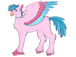 Size: 1280x960 | Tagged: safe, artist:s0ftserve, derpibooru import, oc, oc only, oc:twirly pearl, classical hippogriff, hippogriff, hybrid, body freckles, butt freckles, colored wings, freckles, interspecies offspring, magical lesbian spawn, male, multicolored wings, nonbinary, offspring, parent:pinkie pie, parent:princess skystar, parents:skypie, simple background, solo, transparent background, wings