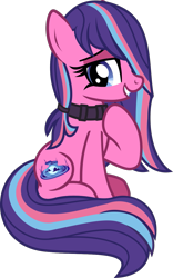 Size: 817x1313 | Tagged: safe, artist:lightningbolt, derpibooru exclusive, derpibooru import, oc, oc only, oc:serenity pond, earth pony, pony, .svg available, 2023 community collab, collar, derpibooru community collaboration, female, happy, hoof on chest, looking at you, mare, raised hoof, raised leg, simple background, sitting, smiling, solo, svg, tail, transparent background, vector