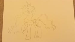 Size: 4096x2304 | Tagged: safe, artist:platinumdrop, derpibooru import, princess luna, pencil drawing, photo, solo, traditional art