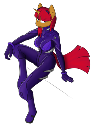 Size: 2500x3400 | Tagged: safe, artist:in3ds2, artist:katingcipset, derpibooru import, oc, oc only, oc:tsangefis, anthro, unicorn, bodysuit, clothes, eyebrows, eyebrows visible through hair, female, latex, latex suit, looking at you, plugsuit, simple background, sitting, solo, transparent background