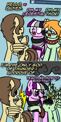 Size: 800x1602 | Tagged: safe, artist:thedragenda, derpibooru import, oc, oc:ace, oc:dragenda, earth pony, pegasus, pony, 2 panel comic, ask-acepony, butt, choker, comic, death, decapitated, decapitation, exploding head, female, lightning, mare, plot, ponified, spiked choker, zeus