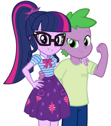 Size: 1807x2048 | Tagged: safe, artist:edy_january, artist:georgegarza01, derpibooru import, sci-twi, spike, twilight sparkle, human, better together, equestria girls, geode of telekinesis, human spike, humanized, ibispaint x, link, link in description, looking at you, magical geodes, older, older spike, simple background, smiling, touch, transparent background, vector used