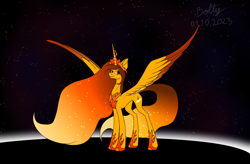 Size: 4822x3157 | Tagged: safe, artist:lightning bolty, derpibooru import, oc, oc:blazy thunderbolty, alicorn, black hole, colored, colored wings, crown, ear fluff, ears, ethereal hair, ethereal mane, ethereal tail, female, goddess, gradient mane, gradient tail, gradient wings, high res, hoof shoes, horn, jewelry, large wings, lightning bolty mom, lightning bolty parents, long horn, long legs, long mane, long tail, mare, multicolored wings, peytral, regalia, signature, slim, solo, solo female, space, speed goddess, spread wings, standing, starry mane, starry tail, stars, sternocleidomastoid, tail, tall, thin, wings