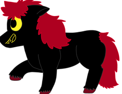 Size: 3300x2550 | Tagged: artist needed, safe, derpibooru import, oc, oc only, oc:fang, demon, demon pony, earth pony, original species, pony, 1000 hours in ms paint, black fur, colored hooves, ears, floppy ears, raised hoof, raised leg, red and black oc, red mane, simple background, solo, white background