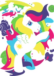 Size: 857x1200 | Tagged: safe, derpibooru import, pegasus, pony, g1, abstract, bow, official, paint splatter, rearing, retro, silhouette, starshine (g1), tail, tail bow