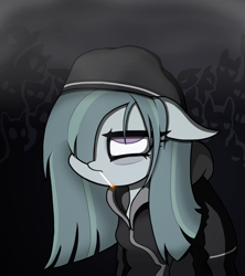 Size: 1600x1800 | Tagged: safe, derpibooru import, marble pie, earth pony, pony, bags under eyes, clothes, depressed, female, simple background, solo