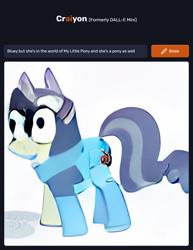 Size: 1536x1994 | Tagged: safe, derpibooru import, machine learning generated, earth pony, pony, bluey, bluey heeler, craiyon, crossover, fusion, simple background, solo, wat, what has science done, white background